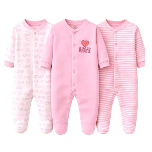 Image of Kidbee Baby Boys & Girls Full Sleeves Cotton Footed Romper Sleepsuit Pack of 3