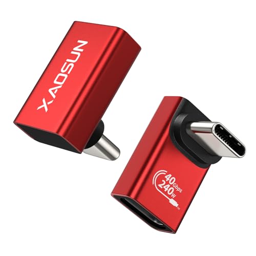 XAOSUN USB C Winkelstecker 90 Grad [2 Pack],240W Schnellladen zu Typ C Thunderbolt 4/3 Adapter,40Gbps Datenübertragung Kompatibel mit iPhone 17/16 Pro Max,MacBook Pro,Steam Deck,Switch,VR-Rot