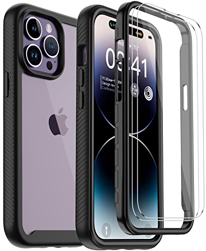 Annymall For Iphone 14 Pro Clear Case With 2 Screen Protector,Heavy Duty Shockproof Drop Protection Phone Cover Rugged Durable Full Body Bumper Hard Case For Apple Iphone 14 Pro 6.1"(Black/Clear) #TOP28