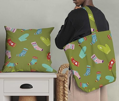 Image of Soimoi Green Polyester Crepe Fabric Socks & Gloves Folk Art Printed Craft Fabric by the Meter 42 Inch Wide