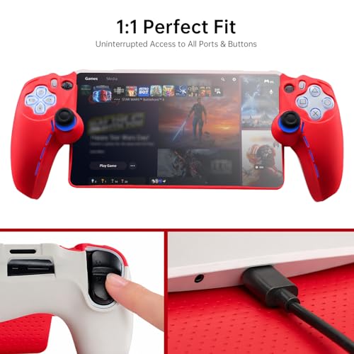 Image of UYIYE Case for PlayStation Portal, Soft Protective PS Portal Case Accessories with Anti-Slip Comfort Grip, Slim Remote Player Cover Skin & Hard Shell Case, White & Red