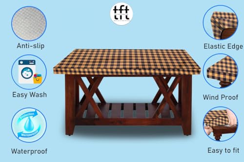 Image of The Furnishing Tree Elastic Rectangular Dining Table Cover WxL 36x63 in Inches Polyester Checkered Pattern Brown