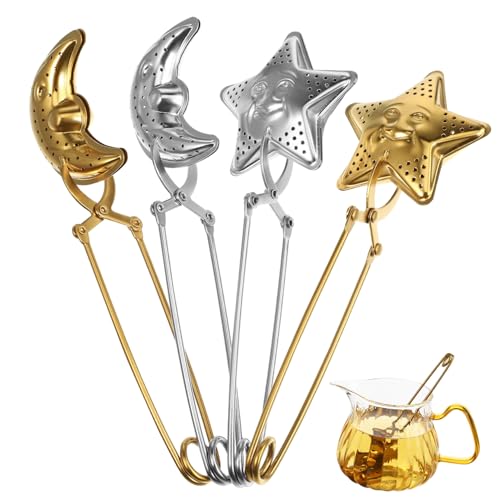 HOMSFOU 4 Pack Star Strainer Fine Mesh Loose Leaf Tea Infuser Stainless Steel Long Handle