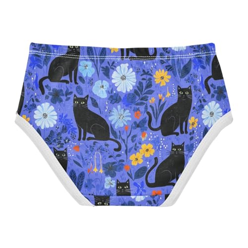 Wusikd Black Cats Flowers Blue Girls' Underwear Cotton Girls Briefs Soft Toddler Underwear 2T2
