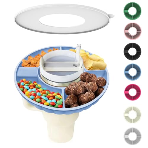 WVNWVN Snack Bowl for Stanley Cup Silicone Snack Tray with Lid Compatible with Stanley Cup 40 oz Reusable Snack Ring Suitable for Car Cup Holder (1Pcs Blue)