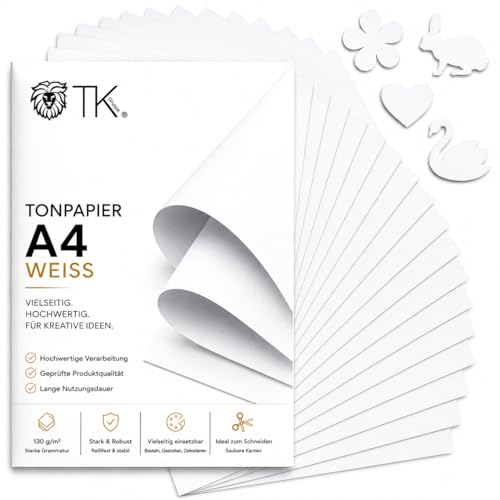 100x Blatt A4 Tonpapier - 220 g/m Papier - Tonkarton Bastelpapier & Bastelkarton zum Basteln & Gestalten - Weißes Papier (100x Tonpapier weiss)