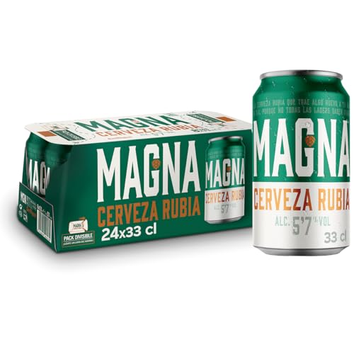 Magna cerveza Pack 24 Latas x 330ml, Refrescante Dorada Lager con Sabor Intenso y Carácter Único, 5.7% Volumen de Alcohol