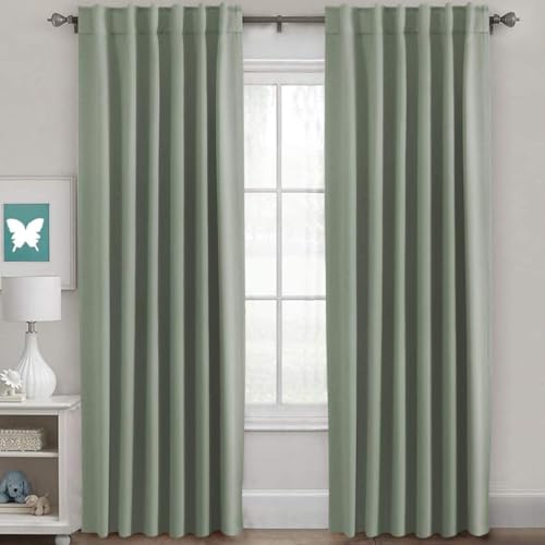 Image of H.VERSAILTEX Back Tab Sage Green Curtains 102 Inch Long for Living Room, Rod Pocket Room Darkening Thermal Insulated Blackout Curtains, 52 x 102 Inch, Light Sage, 2 Panels