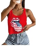 Womens 4th of July Outfit Summer Memorial Day Crop Tops Patriotic T-Shirts Blouse(Red 7,XL)