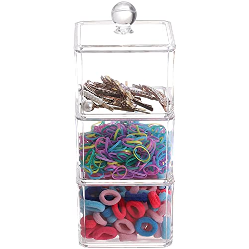 Tecbeauty 3 Drawer Hair Accessory Storage Containers Stackable Acrylic Jewelry Hairband Hair Ties Clips Organizer With Lids, Clear #TOP4