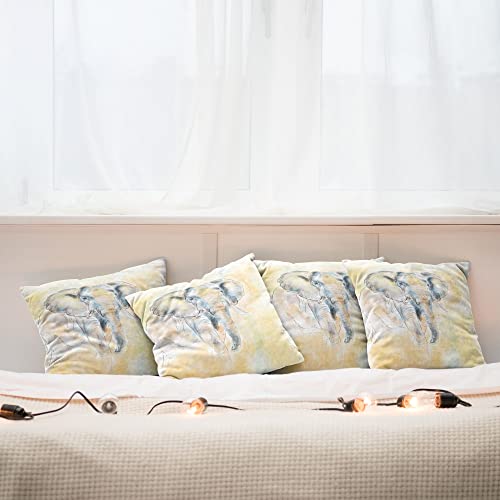 Ambesonne Elephant Decorative Throw Pillow Case Pack Of 4, Elephant Watercolor Style Illustration Wild Creature Safari Exotic Wildlife Theme, Cushion Cover For Couch Living Room Car, 20", Cream Grey #TOP5