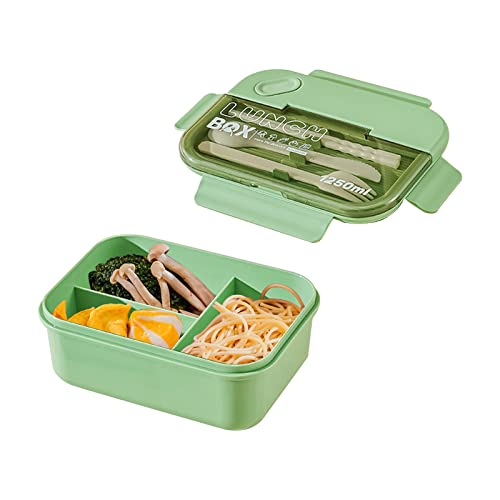 Resszo Lunchbox Erwachsene, Lunchbox 1250ML, Bento Box mit 3 Fächer Lunchbox mit Besteck Frühstücksbox Geeignet für Mikrowellen und Spülmaschinen, Brotdose für Kinder Erwachsene (Grün) Cover