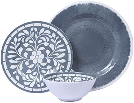 Dinnerware Sets - Melamine Plates and Bowls Set for Daily use, Camping RVing Dishes Set, Grey