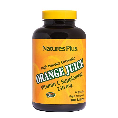 NaturesPlus Orange Juice Chewable Vitamin C - 250 mg, 180 Vegetarian Tablets - High Potency Immune Support Supplement, Antioxidant - Gentle On Stomach - Gluten-Free - 180 Servings NaturesPlus Orange Juice Chewable Vitamin C - 250 mg, 180 Vegetarian Tablets - High Potency Immune Support Supplement, Antioxidant - Gentle On Stomach - Gluten-Free - 180 Servings