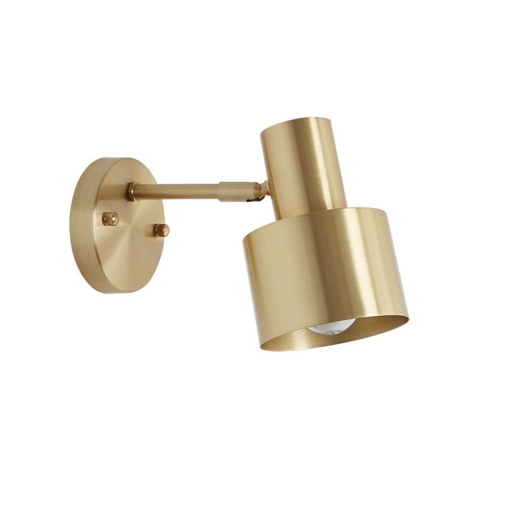 DLGGO Nordic Vintage Industrial Dormitorio Mesita de noche Aplique de pared Latón cepillado Acabado dorado Proyector ajustable Cabeza de espejo Luz de pared Lámpara de granero de metal simple Lámpara
