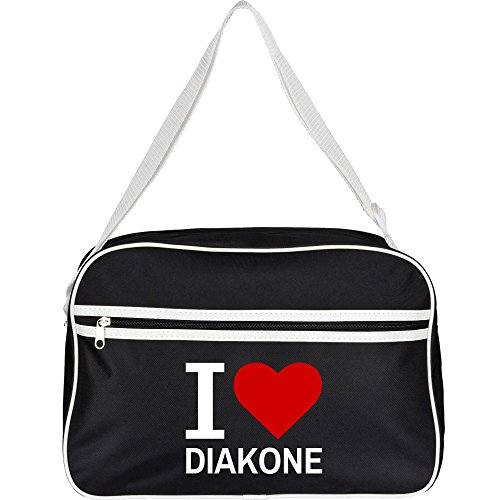 Multifanshop® Retrotasche breit - I Love Diakone - schwarz - Schultertasche Umhängetasche Tasche Cover