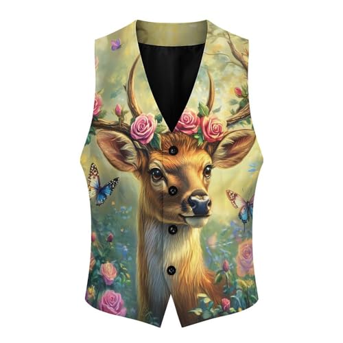 Deer Flowers Men's Suit Vests Dress Vest V-Neck Waistcoat Slim Business Formal with Pocket4