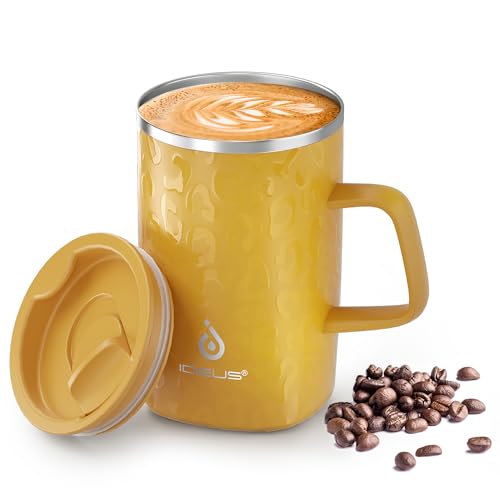 Ideus® Kaffeebecher 470 ml (16 oz), doppelwandige vakuumisolierte Kaffee- und Teetasse aus Edelstahl mit rutschfestem Griff und… – Ansicht 1