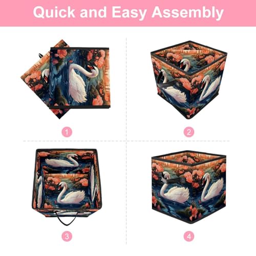Paniers de rangement pliables pour étagère motif cygne zen