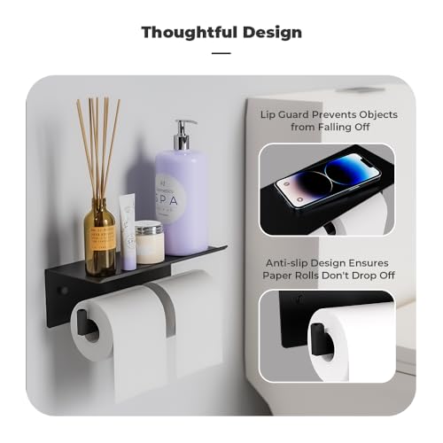 Double Toilet Paper Holder with Shelf, FreshGlow Tissue Holder Matte Black, Wall Mount Commercial Toilet Paper Dispenser Phone Shelf Stainless Steel, Tissue Roll for Bathroom by THE FRESHGLOW CO - Image 2