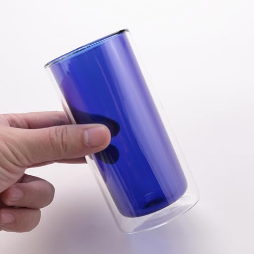 Image of The Better Home Coloured Double Wall Glass Cup (2Pcs - 250ml) | Drinking Glass | Water Glass Cup Set | Glass Tea Cups | Tea Glass | Glass for Water | Drinking Glass (Blue)