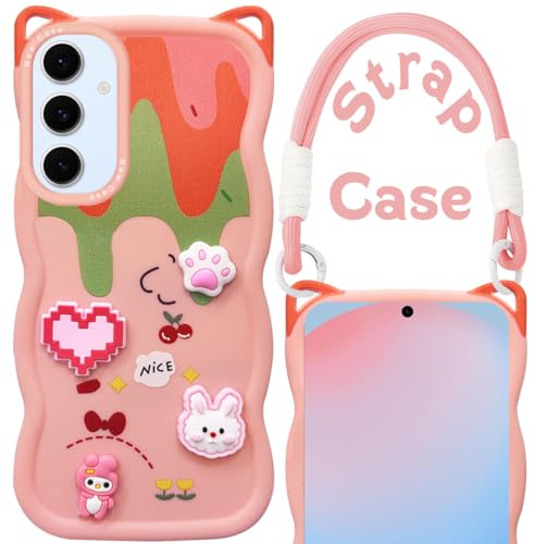 Image of Jkobi Strap Back Case Cover for Samsung Galaxy S24 FE (3D Embossed Figures | Strap Holder | 360* Soft Cushion with Camera Bump)