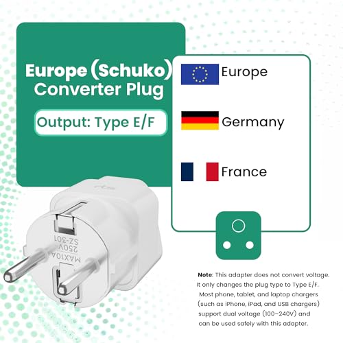 Image of rts (2 Pack) Europe Travel Adapter, India to Europe Plug (Schuko) - Type E /F European Plug Adapter, Universal Adapter for Europe Adapter Germany, France laptops Smartphones Tablets Camera Chargers