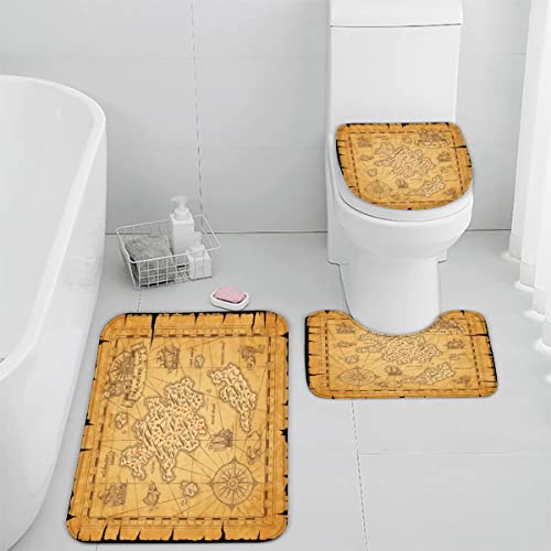 Badezimmer Badematte 3 Teilig Set Piratenschiff rutschfest Badteppiche Saugfähig Badezimmermatte Weich WC-Deckelbezug U…