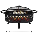 SUNCREAT 42” Patio Fire Pit Wood Burning with Mesh Spark Screen, Bonfire Outdoor firepit with...