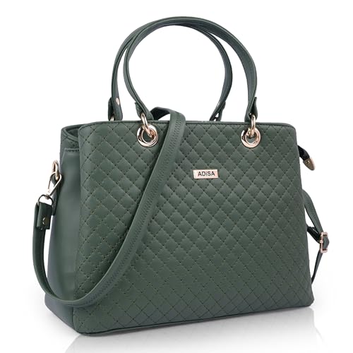 ADISA WEAR quilted handbag shoulder bag satchel for women and girls with sling belt (ADW4077-D.GRN)