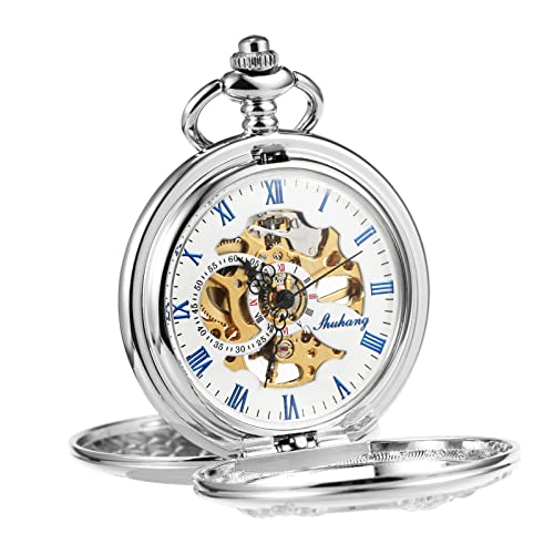 Reloj de bolsillo vintage con doble cubierta de renos labrados en plata 2