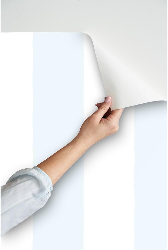 Spoonflower Peel & Stick Wallpaper 6ft x 2ft - Stripe Pale Blue White Soft Colors Pale Blue Large Classic Custom Removable Wallpaper