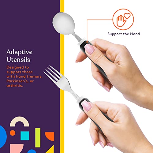 Special Supplies Adaptive Utensils 5-Piece Set Non-Weighted, Non-Slip Handles for Hand Tremors, Arthritis, Parkinson’s or Elderly Use - Stainless Steel Knife, Rocker Knife, Fork, Spoons (Black) - Image 5
