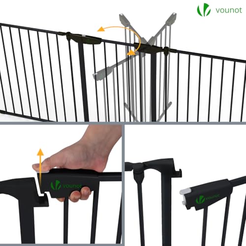 VOUNOT Kaminschutzgitter Freistehend mit Tür, 375cm inkl. 6 Elementen, Ofenschutzgitter Metall für Kinder, Kamingitter Ofengitter Kinderschutz, Laufgitter Laufstall Absperrgitter Baby, Schwarz