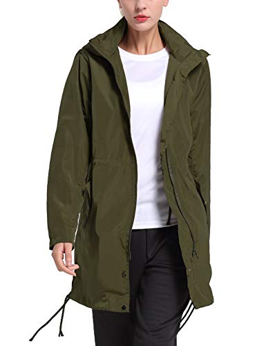 BALEAF Womens' Windbreak Lightweight Jacket Hooded Long Trench Coats Navy Green S