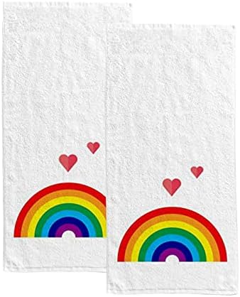 La Random 2 Pcs Rainbow Hearts Hand Bath Towels, Absorbent Soft Face Fingertip Towel for Bathroom Kitchen Dish Washcloths 30 inch x 15 inch