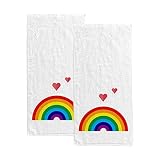 La Random 2 Pcs Rainbow Hearts Hand Bath Towels, Absorbent Soft Face Fingertip Towel for Bathroom Ki