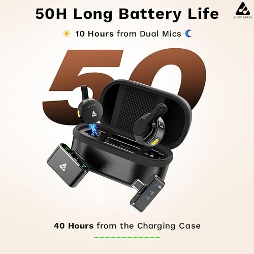 Image of Audio Array AM-W22 | 2026 Edition Wireless Microphone for Camera /iPhone /Android /iPad /Laptop, Lav Mic with Charging Case, AI Noise Reduction, 50H Battery, 230ft Range, for Recording, YouTube