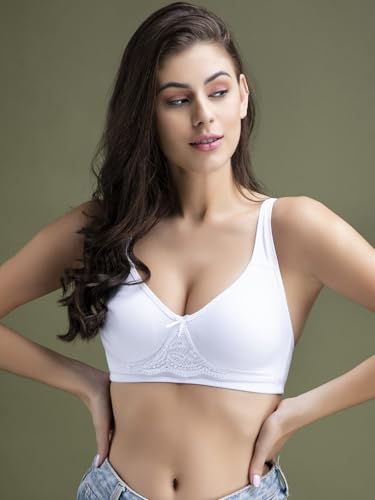 Image of Clovia Women's Cotton Rich Non-Padded Non-Wired T-Shirt Bra with Lace