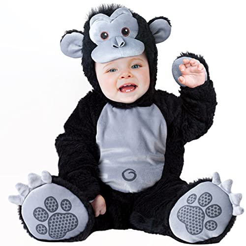 QIYUANT Disfraz Gorila Niño Disfraces de Animales Carnaval Fiesta Fotografía Bebé Ropa Mono con Capucha y Forro para Niños Niñas Bebé 0-3 Años 80 (6-12 Meses)