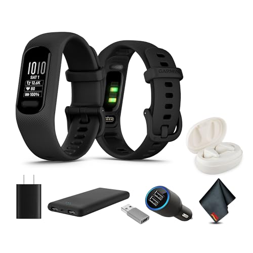 Garmin vívosmart 5, Fitness Tracker, Long-Lasting Battery, Simple Design, Black Large Bundle with USB Wall Charger + More
