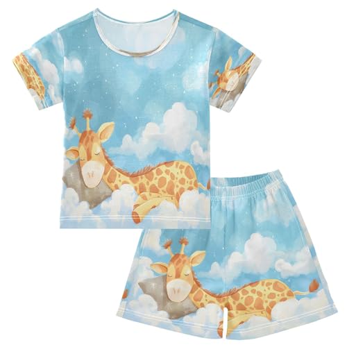 senya Short Sleeve Pajamas Sets Summer Cotton Sleepwear Giraffe Sleeping in Clouds