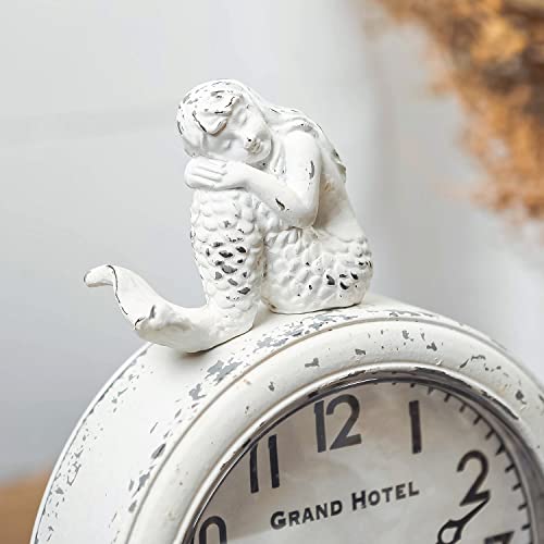 Nikky Home Vintage Silent Non-Ticking Table Clock, Mermaid Shelf Desk Top Clock Battery Operated Rustic Design, Retro Home Decor For Living Room Mantel Desktop Countertop, Distressed White #TOP3