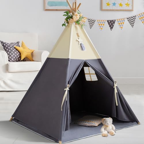 RONGFA Teepee Tent for Kids, 100% Cotton Play Tent with Mat...