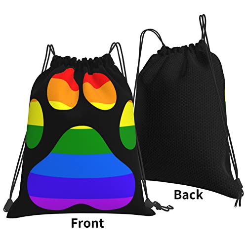 Lgbt Gay Lesbian Furry Paw Pride Rainbow Outdoor Drawstring Bags Gym Bag Fashion Simple, Suitable For Men And Women, Young And Old3