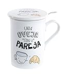 Mug para infusiones de cerámica blanca, con tapa.