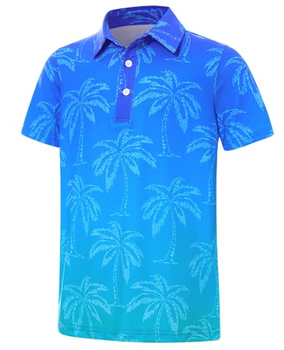 Cuddomper Boys Hawaiian Polo Golf Shirt Palm Blue Gradient 9-10 Years - image 1