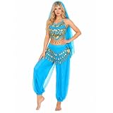 Traje Vestido para Danza del Vientre - Baisdan Vestido de danza oriental india para mujer - Vestido de princesa árabe - Carnaval - Halloween - Azul claro