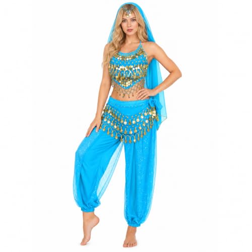 Baisdan Costume de Danse Orientale Indienne pour Femme Princesse Arabe Carnaval Halloween Costume Professionnel, Bleu Ciel