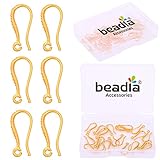BEADIA Ganchos chapados en oro de 18 quilates para pendientes de 7 x 16 mm, 20 piezas para hacer joyas